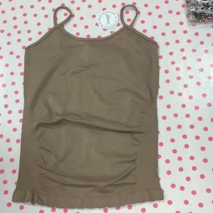Side ruched cami with scalloped bottom, one size fits most, taupe